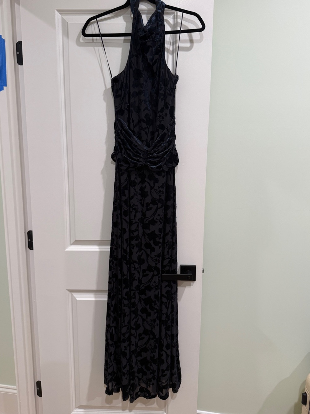 Black Floral-Print Velvet Halter Maxi Dress
